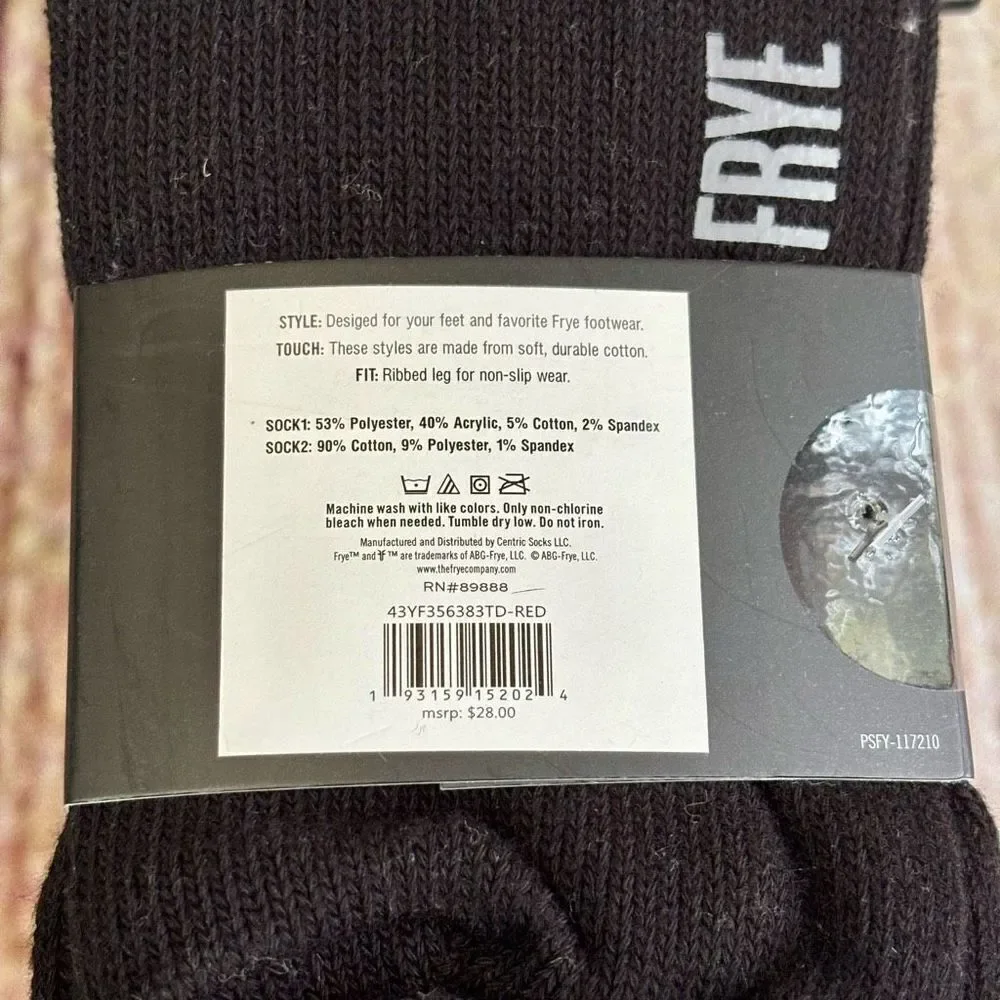 Frye Everyday Boot Socks 2 Pack Pairs Red Speckled Black Ribbed NWT - Picture 5 of 5